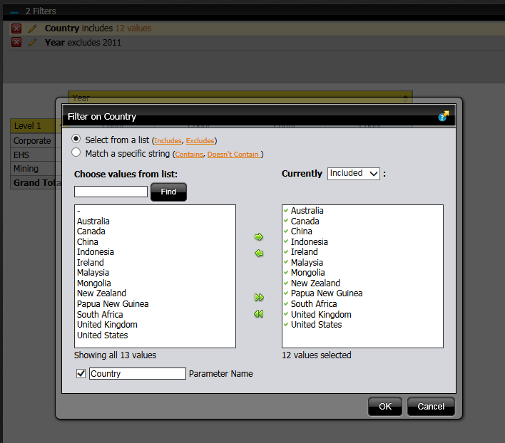 Analytics report example - defining a filter as admin user