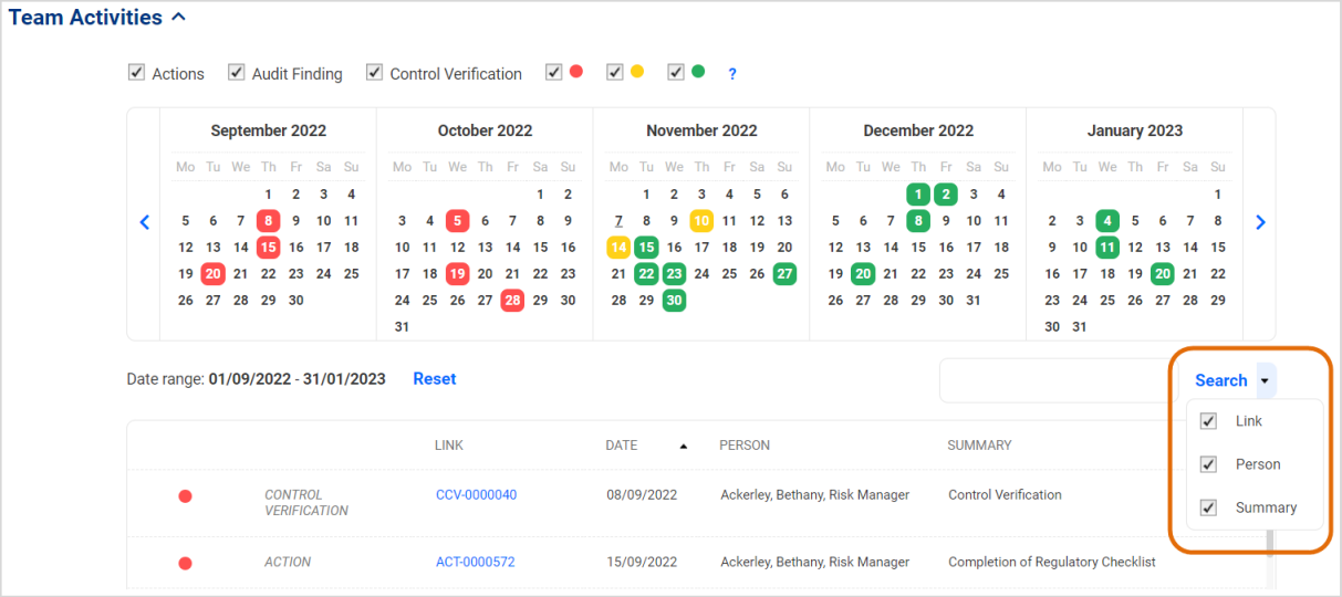 Calendar View - modify Search