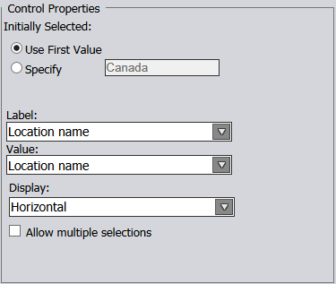 Dashboard prompt definition - control properties for Button control