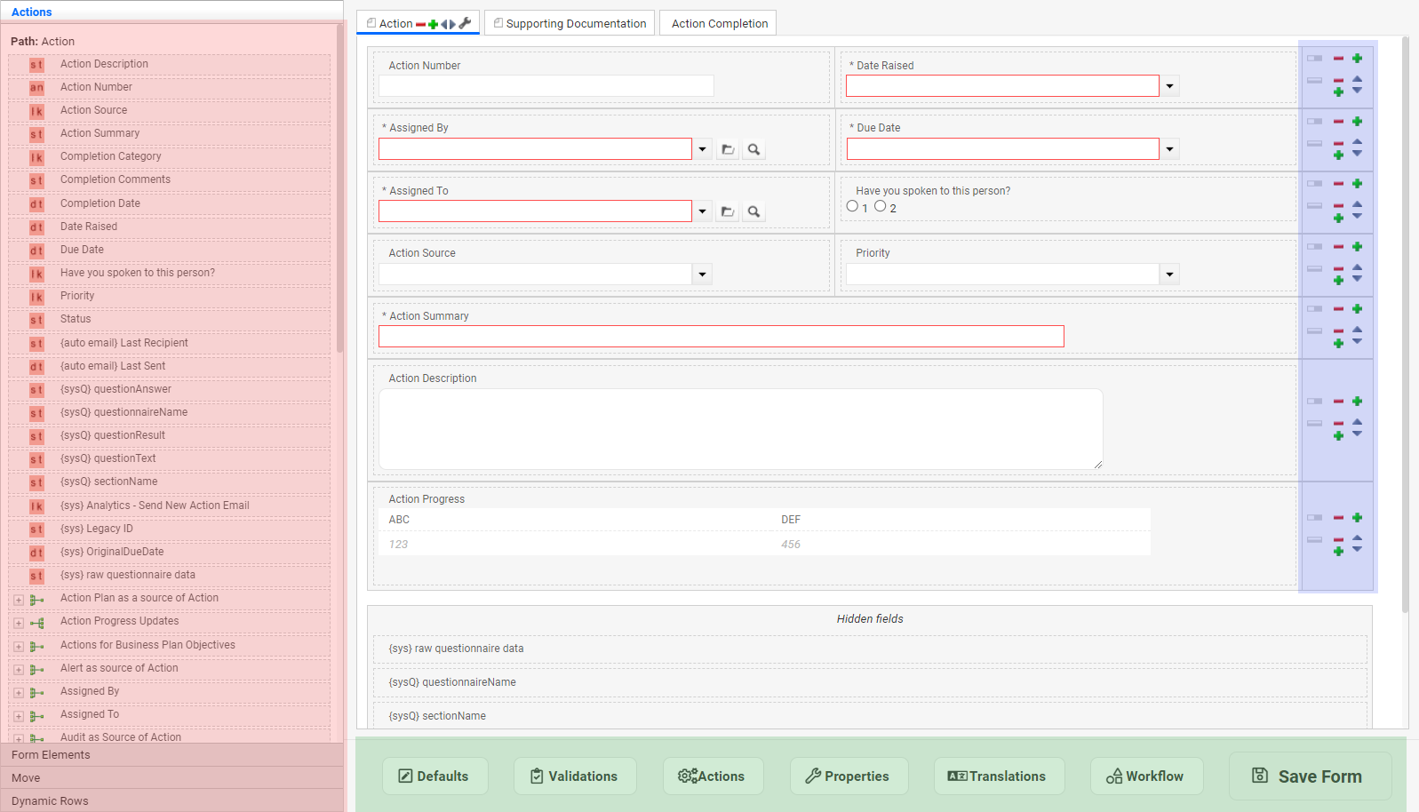 Form Designer - panels highlighted