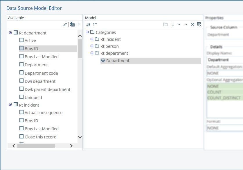 Interactive report example - Data Source Editor - Model