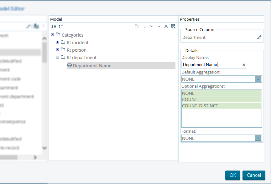 Interactive report example - Data Source Editor - Properties