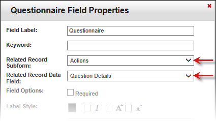 Questionnaire - field properties